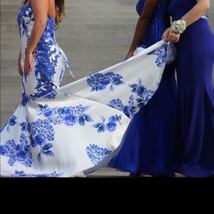 White & Royal blue prom dress